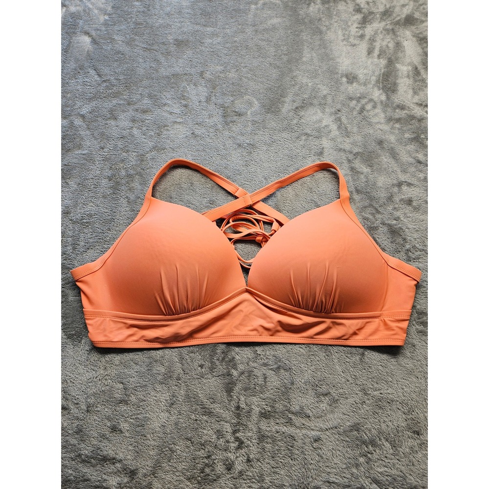 Time and Tru Womens 3X Coral Orange Lace Up Back Padded Bikini Swim Top‎ 24W-26W